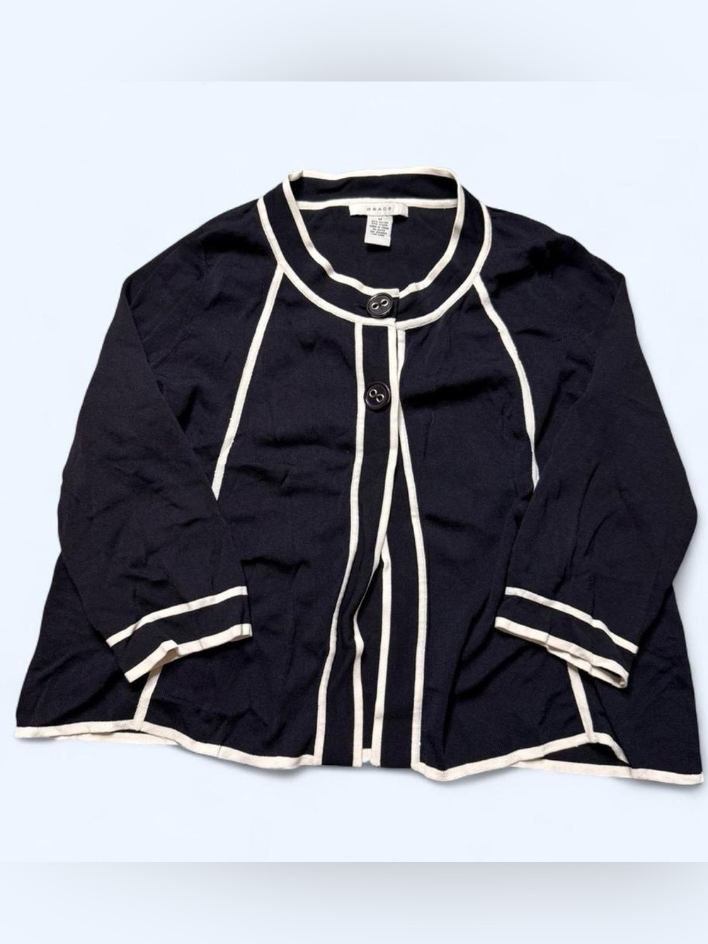 Grace Cardigan 3/4 Sleeve Navy Blue White